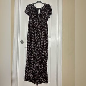 Free People Black Mia Peach Pattern Wide  Leg Jumpsuit Size 8
